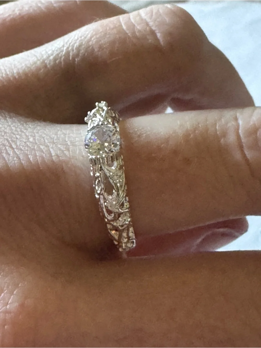 ✨Pristine 925 Sterling Silver Vintage Filigree Grade A Moissanite Ring-0.25 CT!